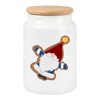 BiscuitSanta in a gingerbread frame - Cookie Jar with Wooden Lid - white - Front