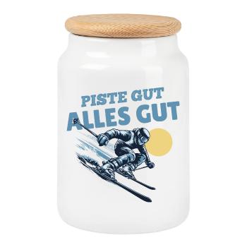 Piste bien, tout est bon Skier dit - Boîte à biscuits avec couvercle en bois - blanc - Devant