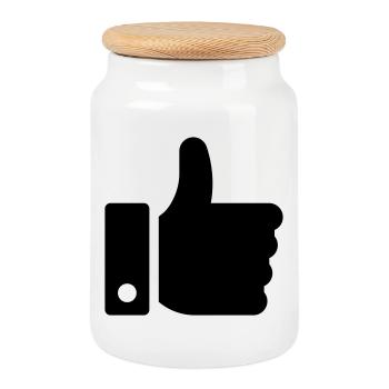 Like Hand, Ok Symbol - Cookie Jar with Wooden Lid - white - Front