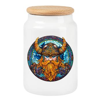 Roi viking en couleur indigo - Boîte à biscuits avec couvercle en bois - blanc - Devant
