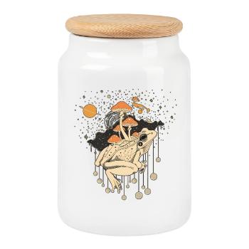 Cosmic Frog & Toadstools in the Universe - Cookie Jar with Wooden Lid - white - Front