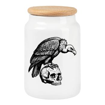 Vautour assis sur le crâne. - Boîte à biscuits avec couvercle en bois - blanc - Devant