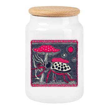 Psychedelischer Kaefer & Fliegenpilz – Retro Natur - Keksdose mit Holzdeckel - Weiß - Vorne
