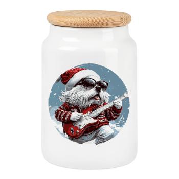 Kangal Dog Christmas Guitar - Cookie Jar with Wooden Lid - white - Front