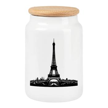 Französischer Blickfang Eiffelturm typisch Paris - Keksdose mit Holzdeckel - Weiß - Vorne