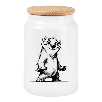 Cartoon bear cool charisma to cuddle - Cookie Jar with Wooden Lid - white - Front