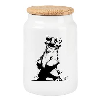 Smiling Polar Bear Favorite Mascot Sketch - Cookie Jar with Wooden Lid - white - Front