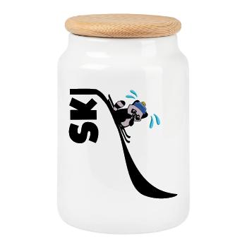 Kids Skier Raccoon - Cookie Jar with Wooden Lid - white - Front