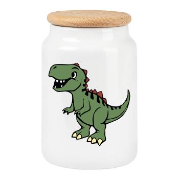 Dinosaur - Cookie Jar with Wooden Lid - white - Front
