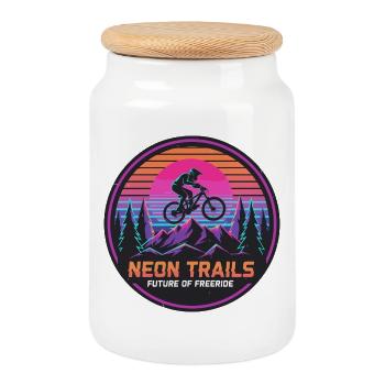 Neon Trails Mountain Freeride - Cookie Jar with Wooden Lid - white - Front
