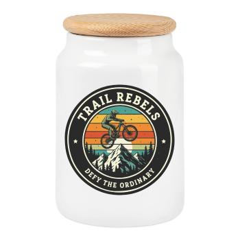 Trail Rebels Mountainbiker Retro - Keksdose mit Holzdeckel - Weiß - Vorne