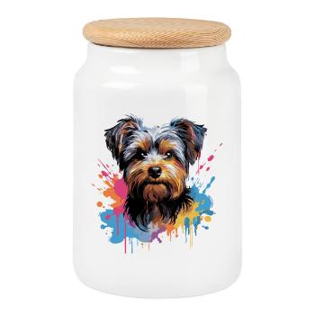 Yorkshire Terrier Splash Style - Keksdose mit Holzdeckel - Weiß - Vorne