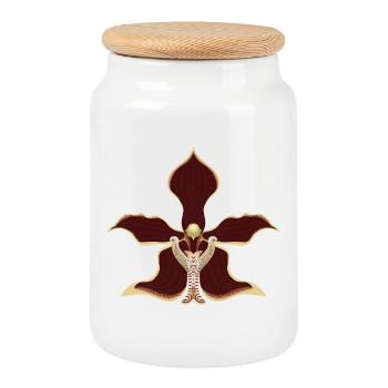 Orchid Flower - Cookie Jar with Wooden Lid - white - Front