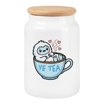 Yeti in a tea mug - Cookie Jar with Wooden Lid - white - Front