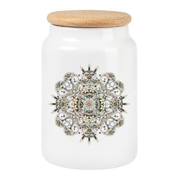 Pastell-Mehndi Ornament mit feinen floralen Muster - Keksdose mit Holzdeckel - Weiß - Vorne