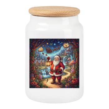 Weihnachtsmanns verzaubertes Winterdorf - Keksdose mit Holzdeckel - Weiß - Vorne