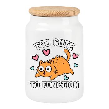 Too Cute To Function Niedliche Katze Zu Süss - Cookie Jar with Wooden Lid - white - Front
