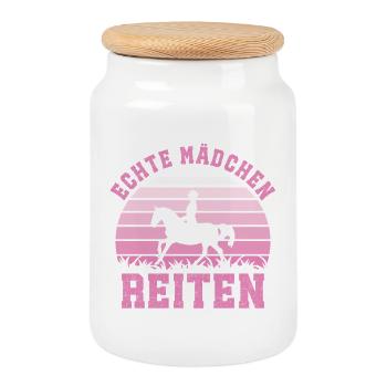 Cavalières de chevaux, femmes Vraies filles montant - Boîte à biscuits avec couvercle en bois - blanc - Devant
