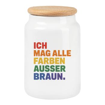 J’aime toutes les couleurs sauf le marron - logo Cool Pride - Boîte à biscuits avec couvercle en bois - blanc - Devant