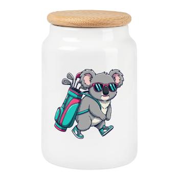 Lustiger Koala-Golfer Zeichentrick Cooles Golftier - Keksdose mit Holzdeckel - Weiß - Vorne