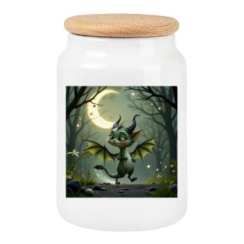 Night Dragon of the Forest - Cookie Jar with Wooden Lid - white - Front