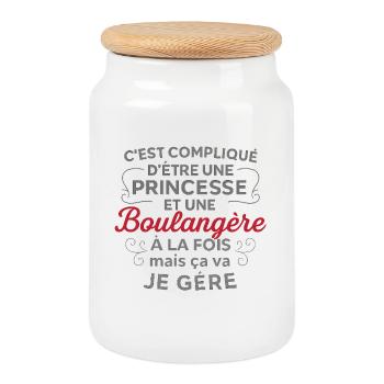 Princesse et Boulangère, ça va je gère - Boîte à biscuits avec couvercle en bois - blanc - Devant