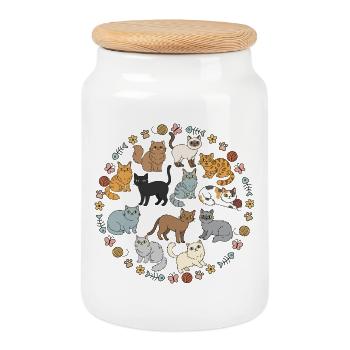 Cute Cats Colourful Kittens Illustration - Cookie Jar with Wooden Lid - white - Front