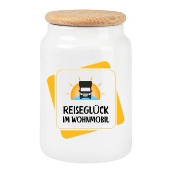 Bonheur de voyage en camping-car – Camper Design - Boîte à biscuits avec couvercle en bois - blanc - Devant