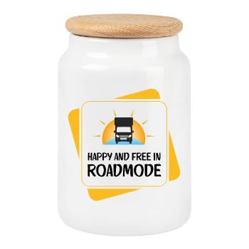 Heureux et libre en mode route – Camping-car - Boîte à biscuits avec couvercle en bois - blanc - Devant
