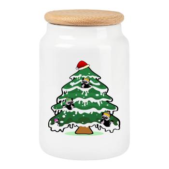 Christmas Raccoon Christmas Tree - Cookie Jar with Wooden Lid - white - Front