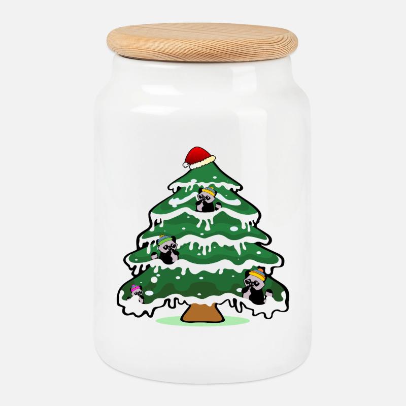 Weihnachten Waschbären Weihnachtsbaum - Keksdose mit Holzdeckel - Weiß