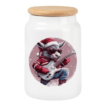 Donkey Christmas Guitar - Cookie Jar with Wooden Lid - white - Front