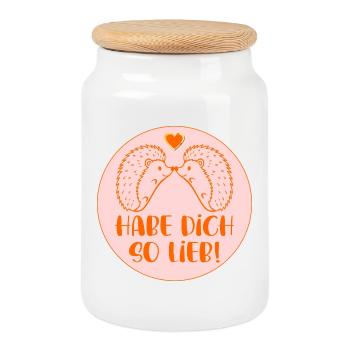 Igel - Habe Dich so lieb - Keksdose mit Holzdeckel - Weiß - Vorne