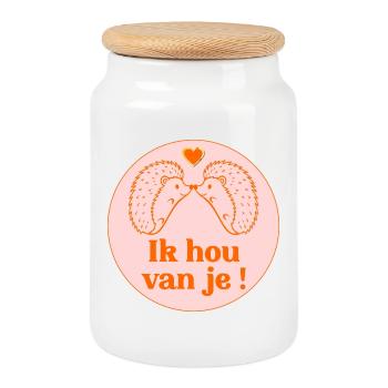 Je t’aime - Hérissons - Boîte à biscuits avec couvercle en bois - blanc - Devant