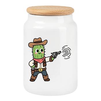 Cactus Cowboy en Cartoon Western - Boîte à biscuits avec couvercle en bois - blanc - Devant