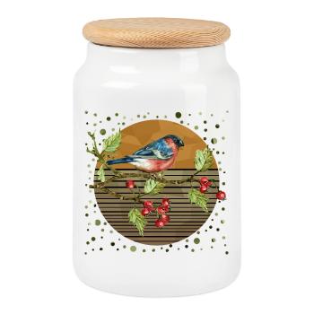 Colorful bird - Cookie Jar with Wooden Lid - white - Front