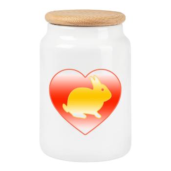 Rabbit - Cookie Jar with Wooden Lid - white - Front