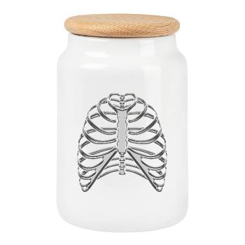 Chrome Ribcage / Skeleton Ribs - Cookie Jar with Wooden Lid - white - Front