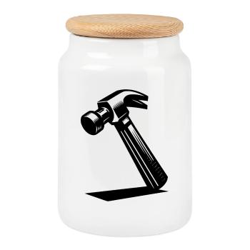 Motif de marteau pour charpentier et constructeur - Boîte à biscuits avec couvercle en bois - blanc - Devant