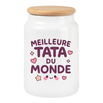 World's Best Auntie – Kawaii Design - Cookie Jar with Wooden Lid - white - Front