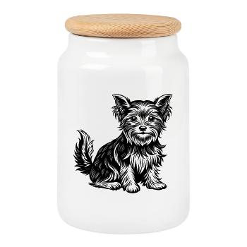 Yorkshire terrier - Boîte à biscuits avec couvercle en bois - blanc - Devant