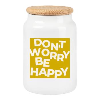 Dont Worry Be Happy - Keksdose mit Holzdeckel - Weiß - Vorne