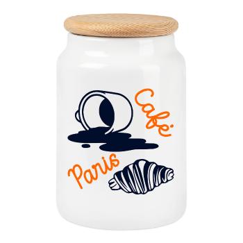 Croissant Coffee Paris - Cookie Jar with Wooden Lid - white - Front