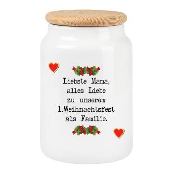 Erstes Weihnachten Baby Mama Familie - Keksdose mit Holzdeckel - Weiß - Vorne
