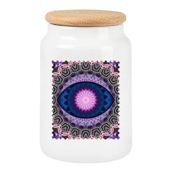 Neon Blue Pink Mandala - Cookie Jar with Wooden Lid - white - Front