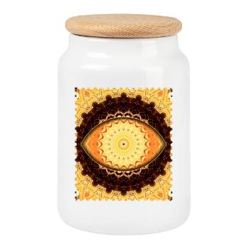 Sun Mandala Fire Gold - Cookie Jar with Wooden Lid - white - Front