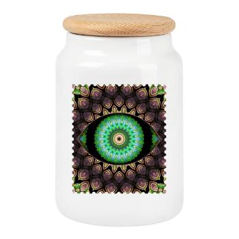 Kaleidoskopisches Augenmuster - Keksdose mit Holzdeckel - Weiß - Vorne