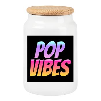 POP VIBES - Cookie Jar with Wooden Lid - white - Front