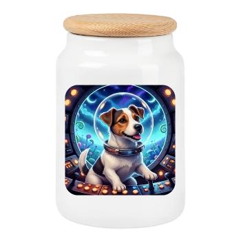 Cosmic Puppy in Space Capsule - Cookie Jar with Wooden Lid - white - Front
