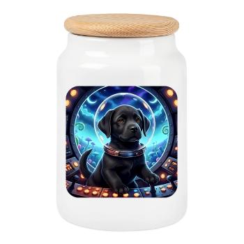 Cosmic Pup in Space Cockpit - Cookie Jar with Wooden Lid - white - Front